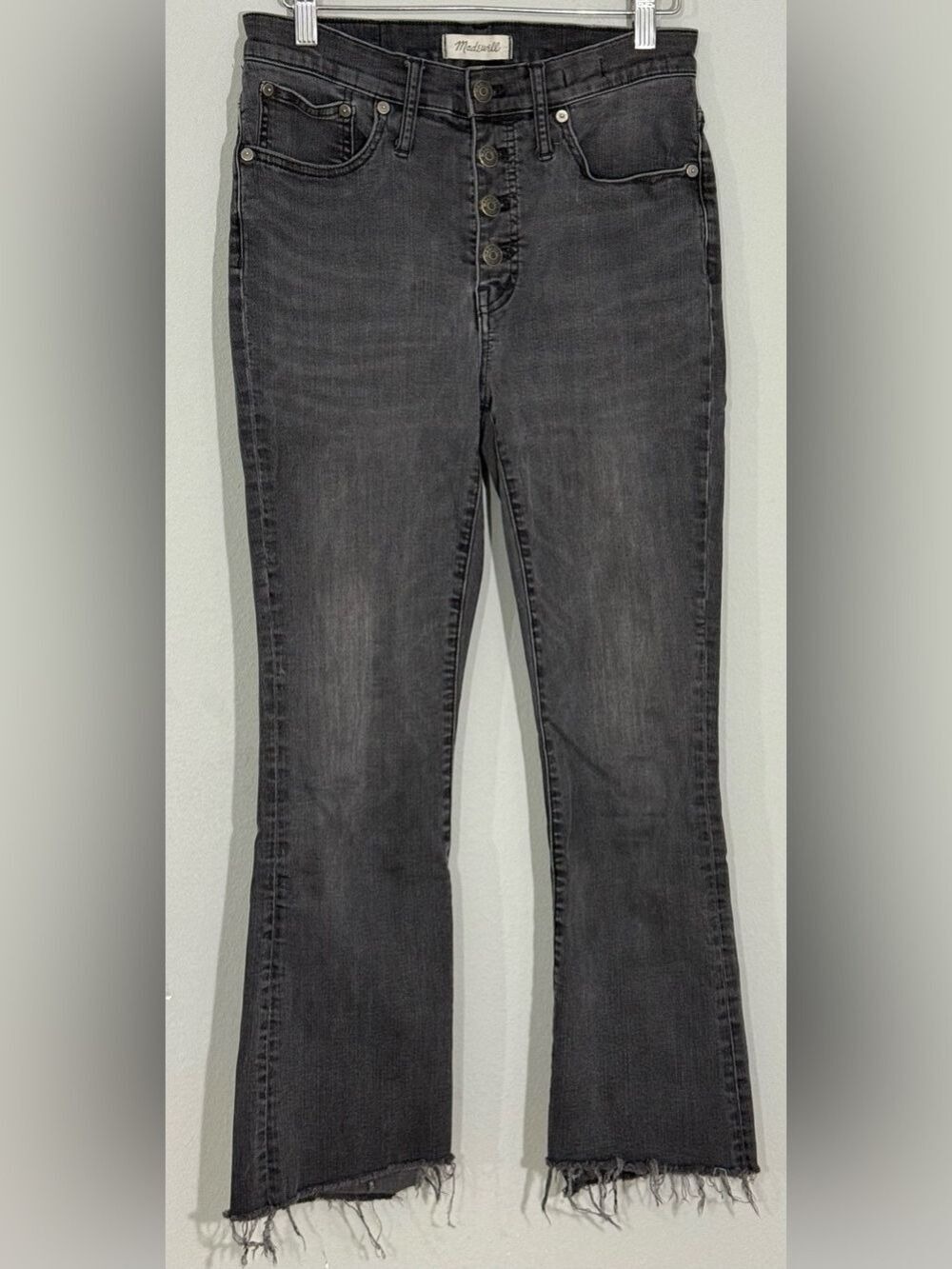 Madewell Cali Demi Boot Jeans Womens 28 Frayed Hem Stretch Denim Button Fly